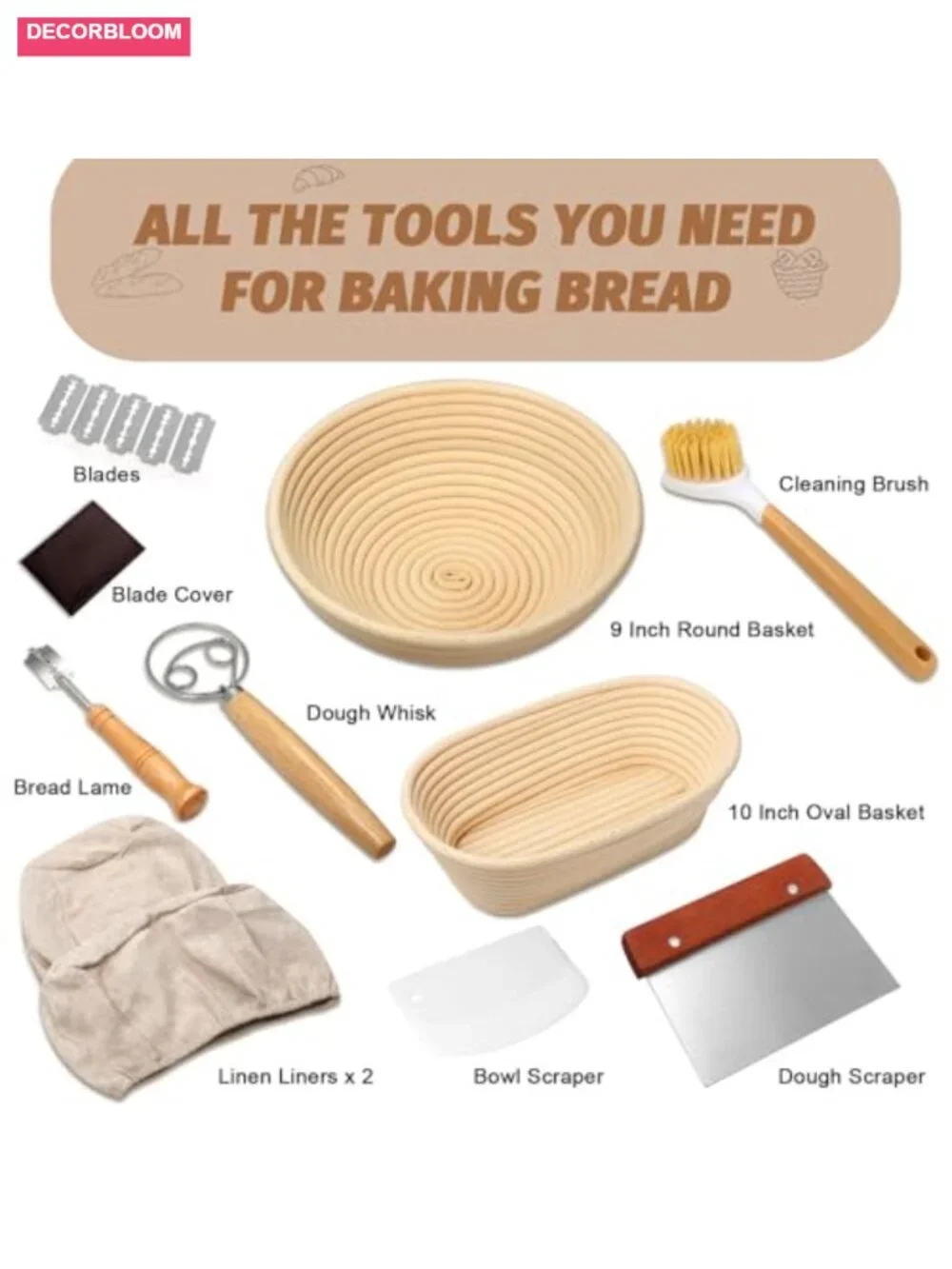 Sourdough Proofing Basket Gift Set, 9